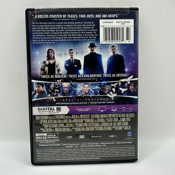 Now You See Me 2 DVD Rated PG 13 Summit Entertainment Widescreen - Picture 2 of 3
